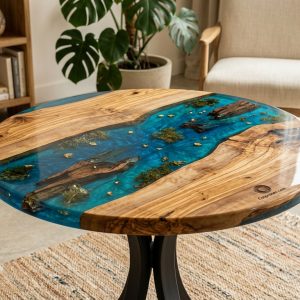 Mesa Auxiliar de Resina Epóxica Personalizada (Ø 50 cm) – Arte & Diseño - vista 1